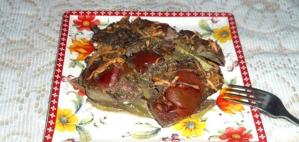 Печень запеченная с кабачками