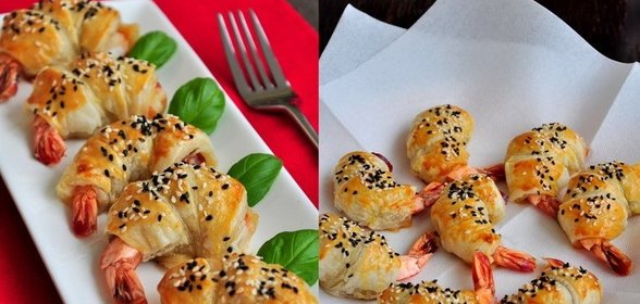 Мини-круассаны с креветками и прошутто