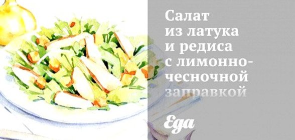 Салат из латука и редиса с лимонно-чесночной заправкой