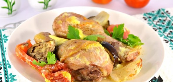 Куриные ножки запеченные с овощами в духовке