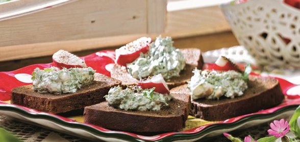 Теплые тосты с редиской и сметаной