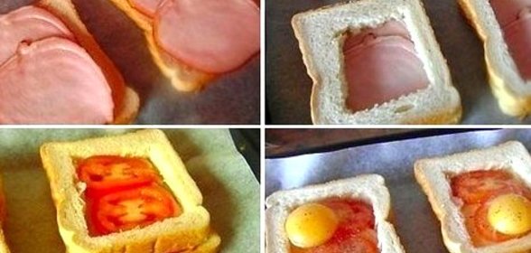 Запеченные бутерброды с ветчиной, помидорами и яйцами