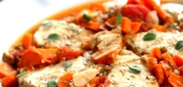 Холодная закуска из палтуса с морковью, фенхелем, лимоном и чесноком