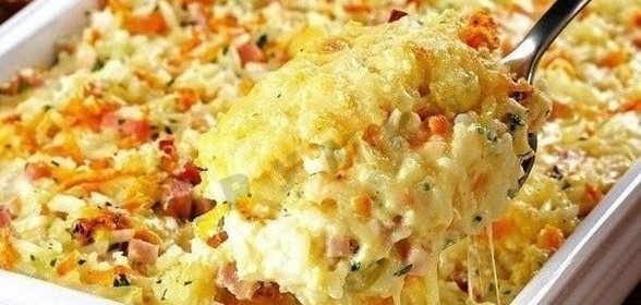 Запеканка из риса ветчины и сыра