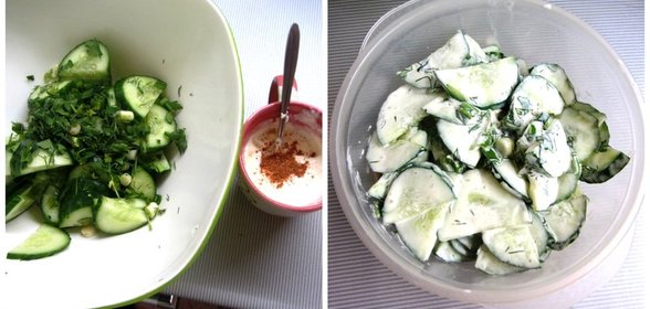 Дачный салат с молодыми огурцами