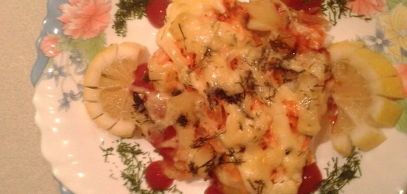 Запеченная рыба с овощами
