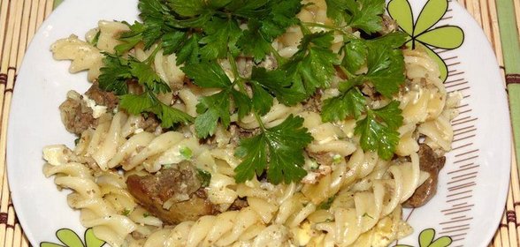 Макароны запеченные с печенью