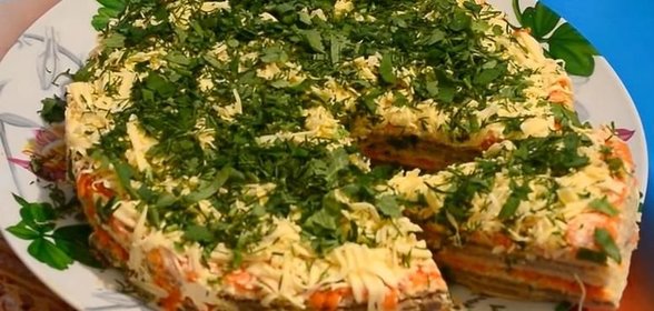 Селёдочный торт на вафельных коржах