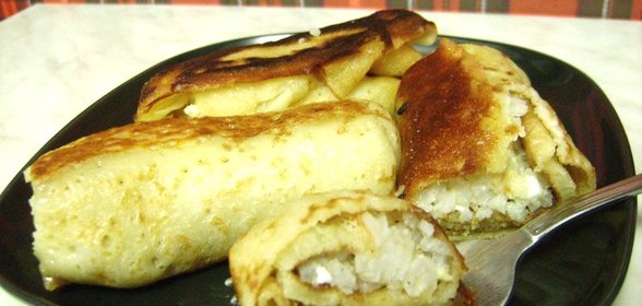Блины с рисом и яйцом