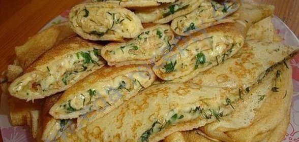 Блины фаршированные сыром и зеленью