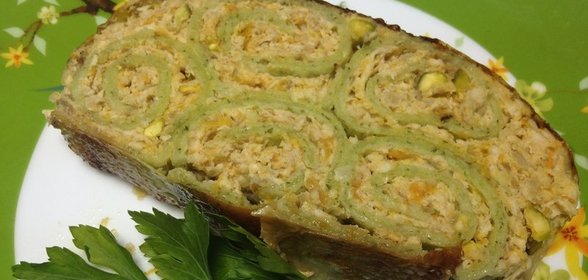 Курица, фаршированная блинами