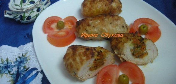 Рулетики из куриного филе в свиной сетке