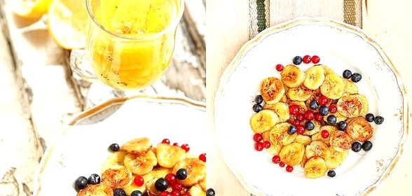 Жареный банан и вареный ананас