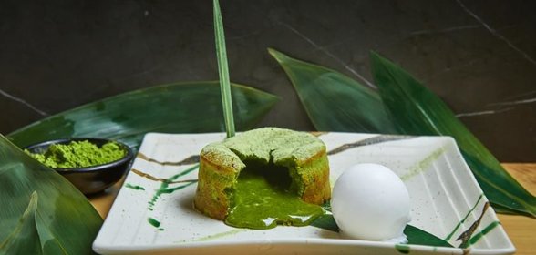 Флан из зеленого чая с сорбетом из лайма