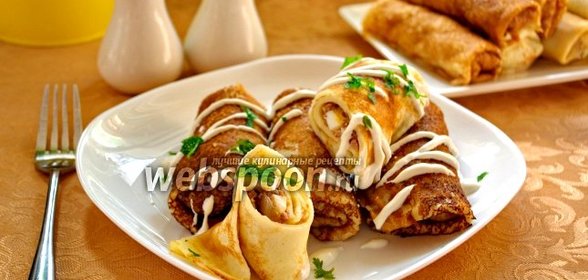 Домашние блинчики с начинкой из свиного языка и яиц