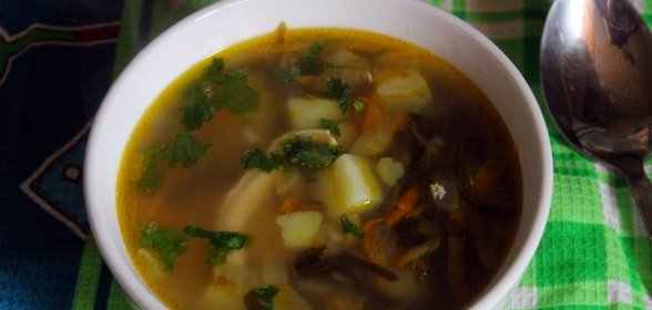 Куриный суп с рисом и морской капустой