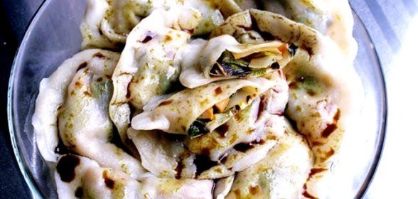 Пельмени с королевской вешенкой и пореем