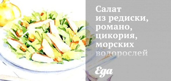 Салат из редиски, романо, цикория, морских водорослей и огурцов