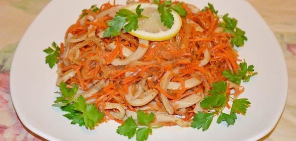 Салат Кальмары с корейской морковью