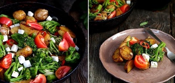 Картофельный салат с брокколи, томатами и сыром фета