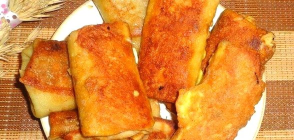 Блинные рулетики с картофелем луком и имбирем