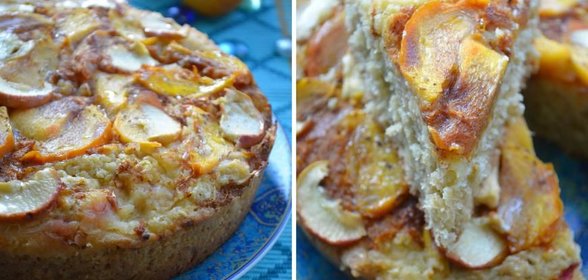 Яблочный пирог с хурмой и овсяными хлопьями
