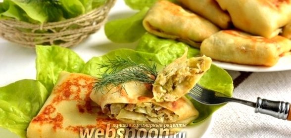 Блины с начинкой из молодой капусты, яиц и белых грибов