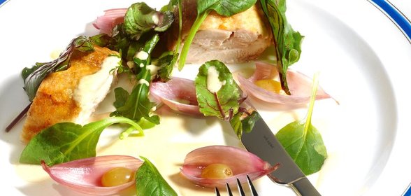 Куриный рулет с маринованным луком и виноградом