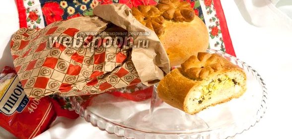 Кулебяка с морской капустой, пшеном и яйцами