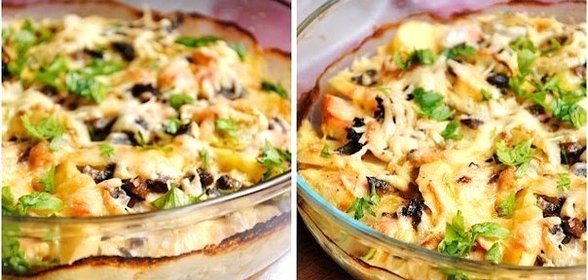 Картофельный гратен с курицей и грибами