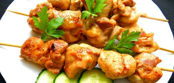 Шашлык из курицы на сковороде