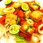 Теплый салат с кальмарами и тофу