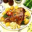 Жареная баранья нога с овощами