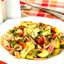 Овощи, запеченные с куриным филе, беконом и грибами