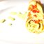 Ржаные блинчики с соусом из зеленого лука, кинзы, сметаны и красной икры