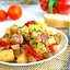 Куриное филе тушенное с картофелем, баклажанами и сладким перцем