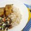 Минтай жареный с салатом из морской капусты и рисом