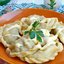 Вареники из яичного теста с курицей и баклажанами