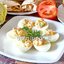 Яйца фаршированные икрой мойвы с пекинской капустой