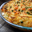 Пирог из спагетти с креветками, зеленым горошком и маскарпоне