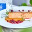 Стейк из семги с соусом из печеной тыквы и моченой брусники