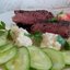 Стейк из баранины прожарки medium rare с пюре из сельдерея