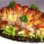 Свинина, запеченная гармошкой, с картофельными грибочками