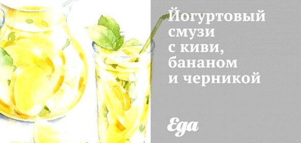 Йогуртовый смузи с киви, бананом и черникой