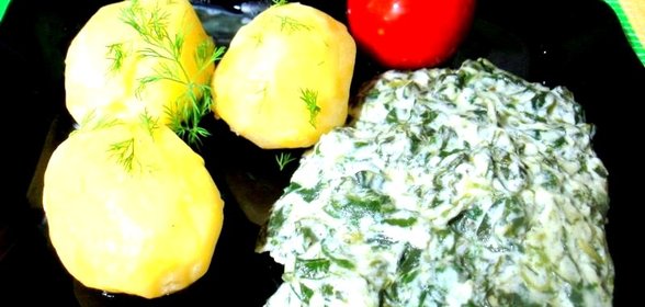 Шпинат со сметаной и чесноком