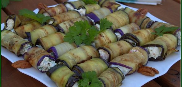 Рулетики из баклажан с тремя начинками