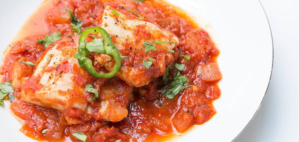 Треска с томатами и тимьяном