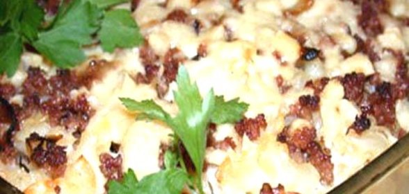 Запеканка из макарон c мясным фаршем и овощами