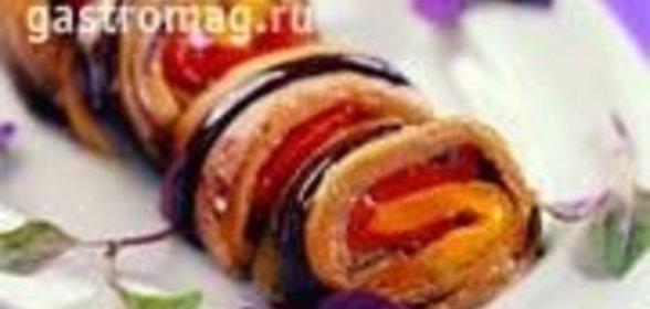 Рулет из печеного перца и баклажанов с кунжутным песто