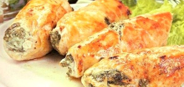 Рулетики из куриного филе со шпинатом